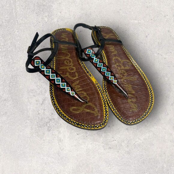 Sam Edelman Gigi Saddle Painted Tribal Leather Thong Sandal Women Size 8 - Picture 3 of 11